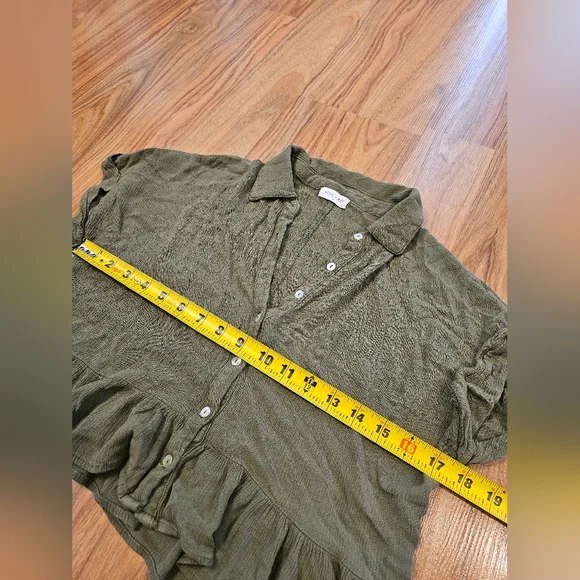 Soul Cake Cropped Olive Green Ruffled Cottagecore Button Up Y2K 90s Fairycore - Picture 11 of 15
